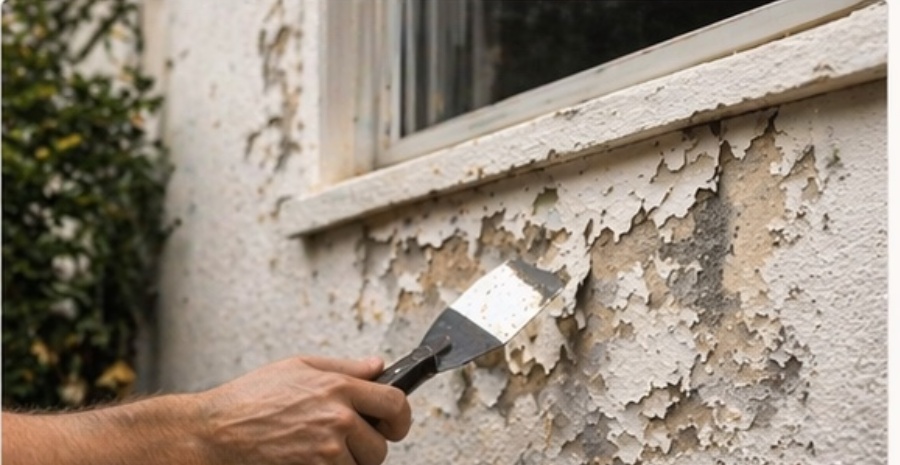 Pintura deteriorada y pelándose en pared